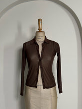 Load image into Gallery viewer, Brown Sheer Mesh Button Up
