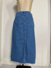 Load image into Gallery viewer, High-Waist Blue Denim Maxi Skirt w/ Raw Hem
