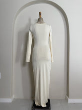 Load image into Gallery viewer, Cream Long-Sleeve Ruched Maxi Dress
