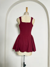 Load image into Gallery viewer, Burgundy Square-Neck Bubble Hem Peplum Mini Dress

