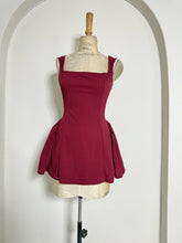 Load image into Gallery viewer, Burgundy Square-Neck Bubble Hem Peplum Mini Dress

