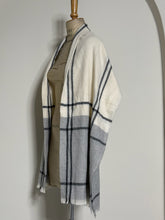 Load image into Gallery viewer, White &amp; Grey Plaid Fringed Scarf
