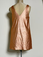 Load image into Gallery viewer, Metallic Rose Gold Mini Dress with Ruffle Detail

