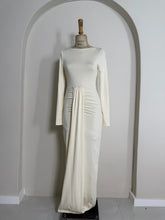 Load image into Gallery viewer, Cream Long-Sleeve Ruched Maxi Dress
