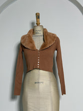 Load image into Gallery viewer, Brown Ribbed Cardigan with Faux Fur Collar
