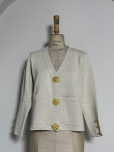 Load image into Gallery viewer, Vintage-Style Cream Knit Cardigan with Textured Gold Buttons
