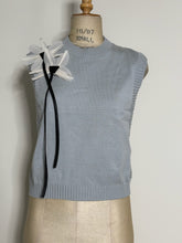 Load image into Gallery viewer, Light Blue Sleeveless Ribbed Knit Vest with Flower Appliqué
