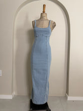 Load image into Gallery viewer, Light Wash Denim Bodycon Maxi Dress
