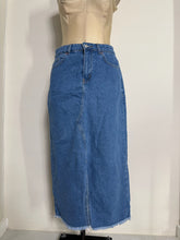 Load image into Gallery viewer, High-Waist Blue Denim Maxi Skirt w/ Raw Hem
