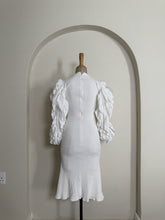 Load image into Gallery viewer, White Ribbed Knit Dress with Dramatic Ruffle Sleeves

