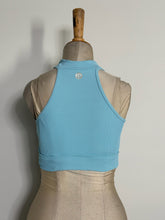 Load image into Gallery viewer, Blue &amp; Grey Panelled Athletic Zip Crop Top &amp; Leggings Set
