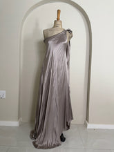 Load image into Gallery viewer, Elegant Silver One-Shoulder Silk Maxi Dress
