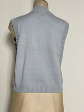 Load image into Gallery viewer, Light Blue Sleeveless Ribbed Knit Vest with Flower Appliqué
