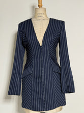 Load image into Gallery viewer, Navy Pinstripe Hook-and-Eye Mini Dress
