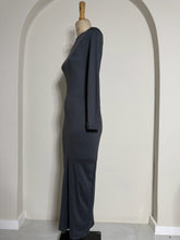 Load image into Gallery viewer, Charcoal Long-Sleeve Fitted Maxi Dress
