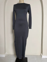 Load image into Gallery viewer, Charcoal Long-Sleeve Fitted Maxi Dress
