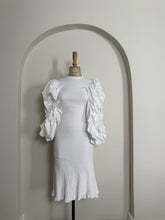 Load image into Gallery viewer, White Ribbed Knit Dress with Dramatic Ruffle Sleeves
