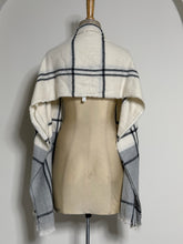 Load image into Gallery viewer, White &amp; Grey Plaid Fringed Scarf
