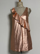 Load image into Gallery viewer, Metallic Rose Gold Mini Dress with Ruffle Detail
