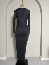 Load image into Gallery viewer, Charcoal Long-Sleeve Fitted Maxi Dress
