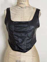Load image into Gallery viewer, Black Faux Leather Square Neck Corset Crop Top
