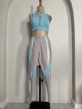 Load image into Gallery viewer, Blue &amp; Grey Panelled Athletic Zip Crop Top &amp; Leggings Set
