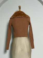 Load image into Gallery viewer, Brown Ribbed Cardigan with Faux Fur Collar
