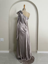 Load image into Gallery viewer, Elegant Silver One-Shoulder Silk Maxi Dress
