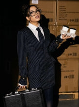 Load image into Gallery viewer, Navy Pinstripe Hook-and-Eye Mini Dress
