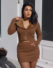 Load image into Gallery viewer, Brown Ribbed Cardigan with Faux Fur Collar
