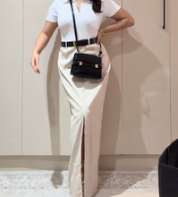 Load image into Gallery viewer, High Waisted Beige Maxi Skirt with Front Slit
